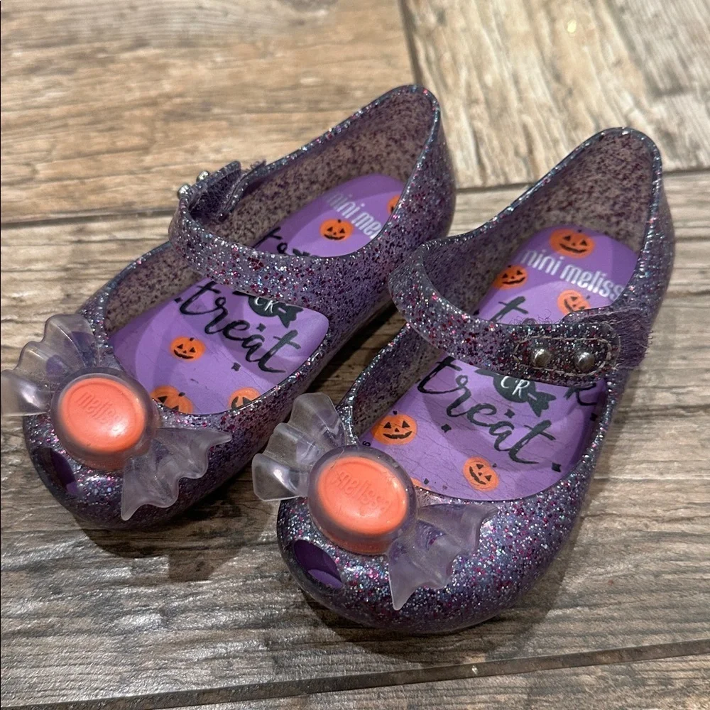 Mini Melissa Trick or Treat Ultragirl Maryjane jellies purple glitter size 6